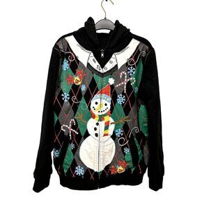 QUIK SILVER - Black Hoody  Full Zip Jacket Sweatshirt Snowman Candy